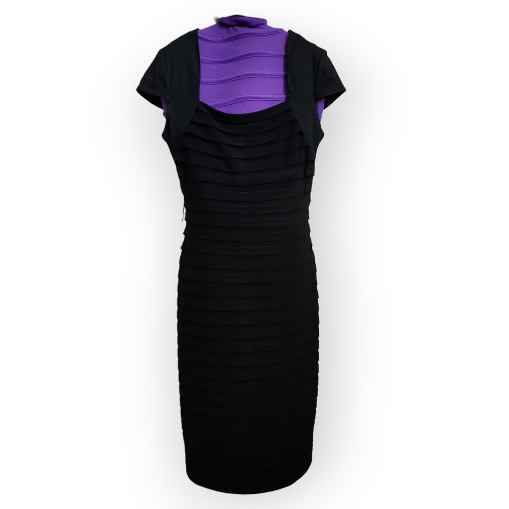 Adrianna Papell Black and Purple Midi Dress
